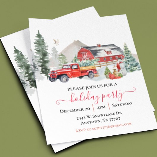 Waterverf Barn Truck Rustic Kerstparty Flyer
