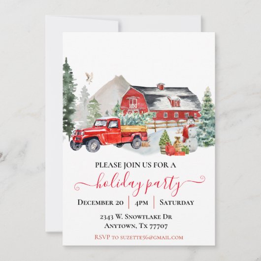 Waterverf Barn Truck Rustic Kerstparty Kaart (Voorkant)