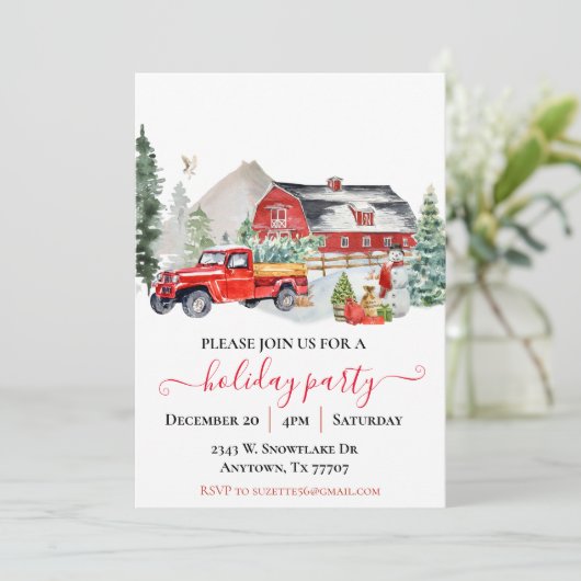 Waterverf Barn Truck Rustic Kerstparty Kaart (Staand voorkant)