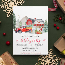 Waterverf Barn Truck Rustic Kerstparty Kaart