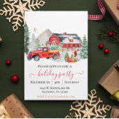 Waterverf Barn Truck Rustic Kerstparty Kaart