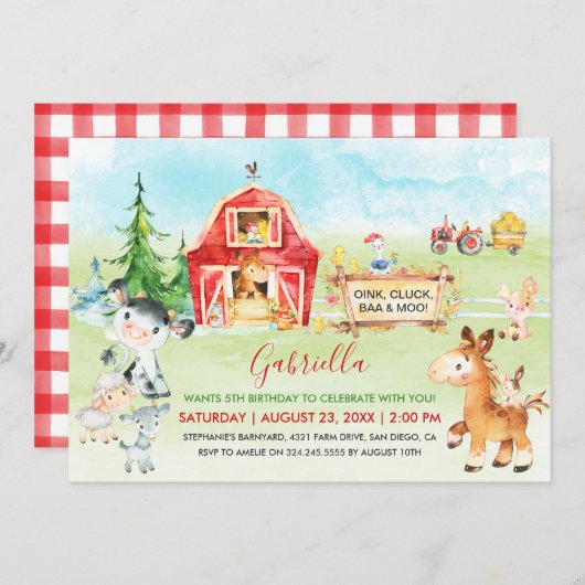 Waterverf Barnyard and Farm Animals Kaart (Voorkant / Achterkant)