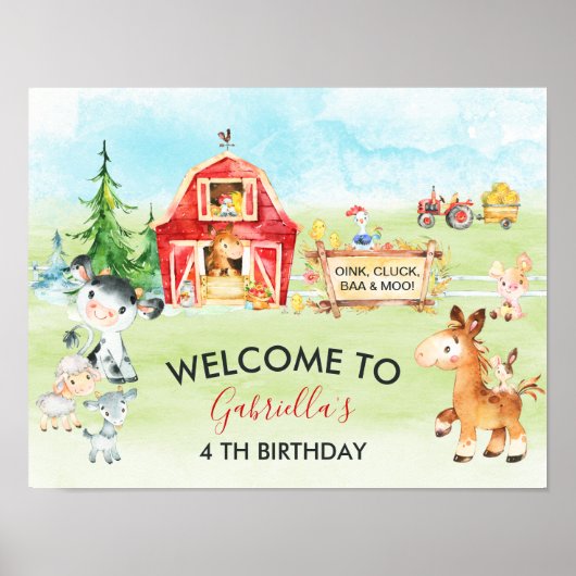 Waterverf Barnyard and Farm Animals Poster (Voorkant)