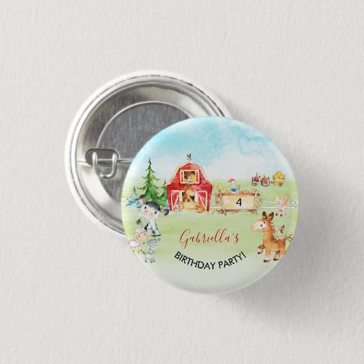 Waterverf Barnyard and Farm Animals Ronde Button 3,2 Cm (Voorkant /achterkant)