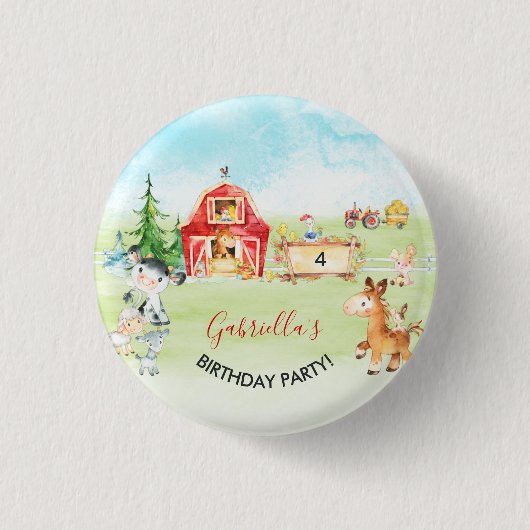 Waterverf Barnyard and Farm Animals Ronde Button 3,2 Cm (Voorkant)