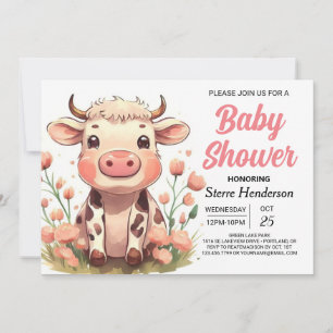 Waterverf Barnyard Bliss Koe Baby shower Kaart