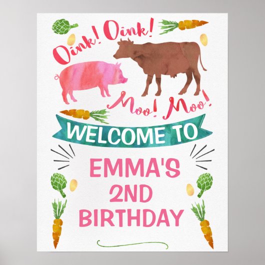 Waterverf Barnyard Boerderij Thmed Birthday Poster (Voorkant)