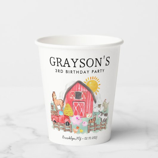 Waterverf Barnyard Dieren Kinder Boerderij Verjaar Papieren Bekers (Achterkant)