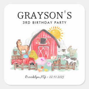 Waterverf Barnyard Dieren Kinder Boerderij Verjaar Vierkante Sticker