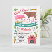 Waterverf Barnyard, Farmyard Birthday Uitnodiging (Staand voorkant)