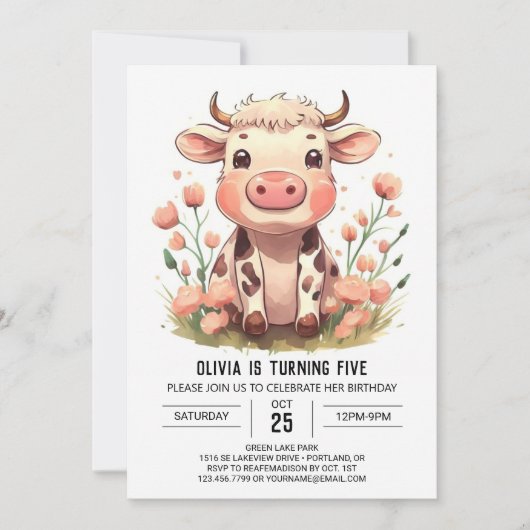 Waterverf Barnyard Koe Verjaardag Kaart (Voorkant)