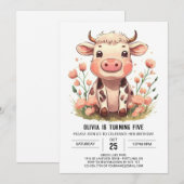 Waterverf Barnyard Koe Verjaardag Kaart (Voorkant / Achterkant)