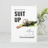Waterverf Baseball Bat Tuxedo Suit Up Groomsman Kaart (Staand voorkant)