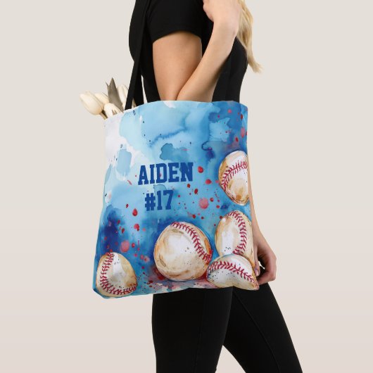 Waterverf Baseball Custom Name Tote Bag (Dichtbij)