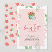 Waterverf Basket Aardbeien 1e Verjaardag Kaart (Voorkant / Achterkant)