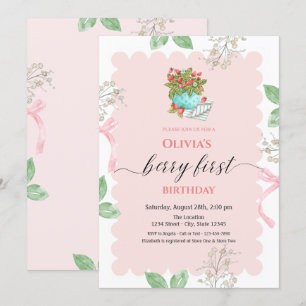 Waterverf Basket Strawberry Leaves 1st Birthday Kaart