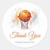 Waterverf Basketbal Baby shower Ronde Sticker (Voorkant)