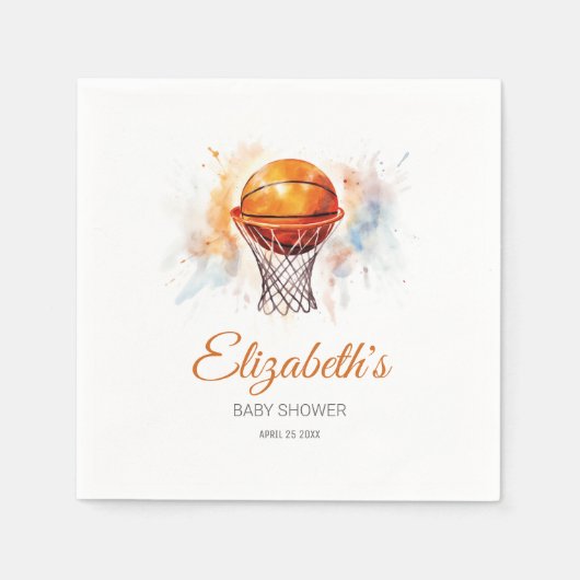 Waterverf Basketbal Baby shower Servet (Voorkant)