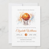 Waterverf Basketbal Baby shower Uitnodiging (Voorkant)
