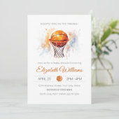 Waterverf Basketbal Baby shower Uitnodiging (Staand voorkant)