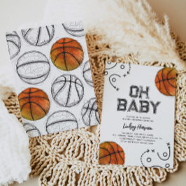 Waterverf Basketbal Baby shower Uitnodiging