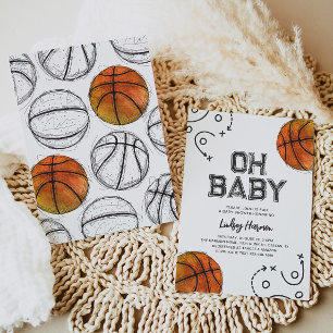 Waterverf Basketbal Baby shower Uitnodiging