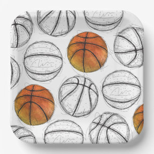 Waterverf Basketbal Papier Borden Papieren Bordje