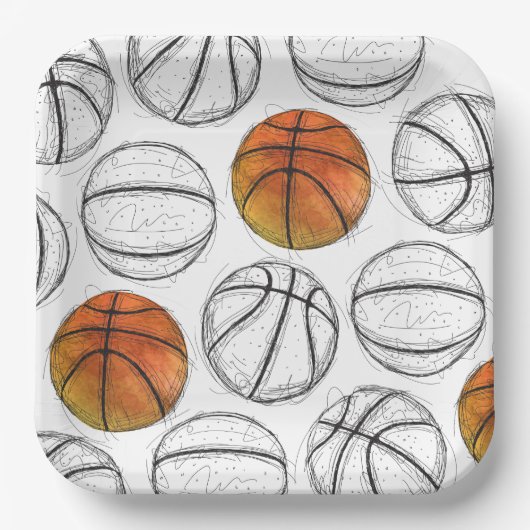 Waterverf Basketbal Papier Borden Papieren Bordje (Voorkant)