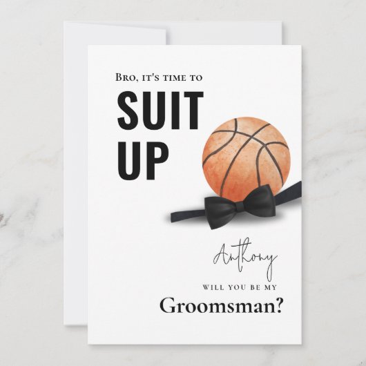 Waterverf Basketbal Tuxedo Suit Up Groomsman Kaart (Voorkant)