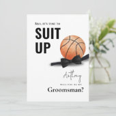 Waterverf Basketbal Tuxedo Suit Up Groomsman Kaart (Staand voorkant)