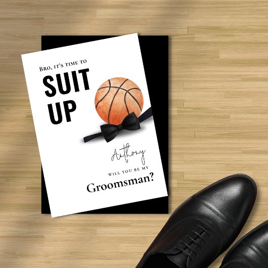 Waterverf Basketbal Tuxedo Suit Up Groomsman Kaart