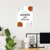 Waterverf Basketbal Verjaardag Welkom Poster (Thuiskantoor)