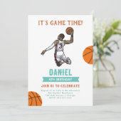 Waterverf Basketbal Verjaardagsuitnodiging Kaart (Staand voorkant)