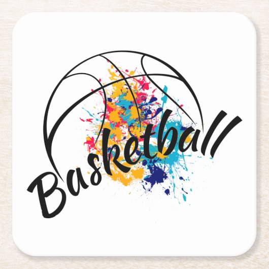 Waterverf Basketball Kartonnen Onderzetters (Voorkant)