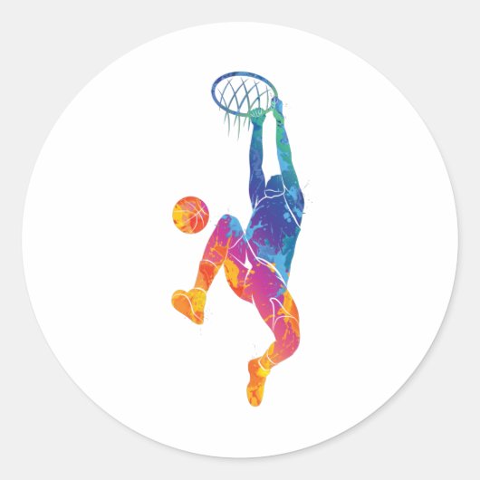 Waterverf Basketball Ronde Sticker (Voorkant)