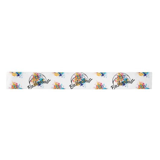 Waterverf Basketball Satijnen Lint (Voorkant)