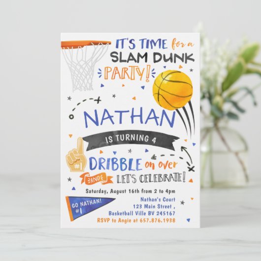 Waterverf Basketball Uitnodiging (Staand voorkant)