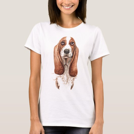 Waterverf Basset Hond T-shirt (Voorkant)