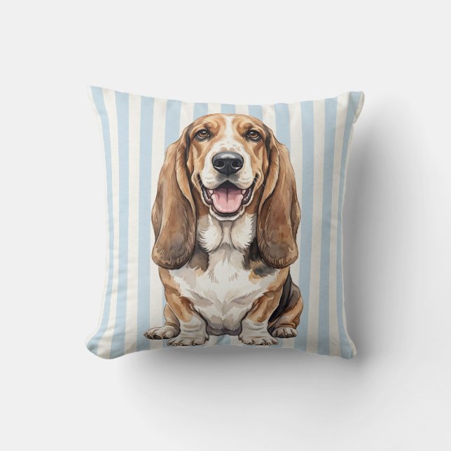 Waterverf Basset Hound Bankkussen Kussen (Voorkant)
