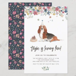 Waterverf Basset Hound Dog Birthday Uitnodiging