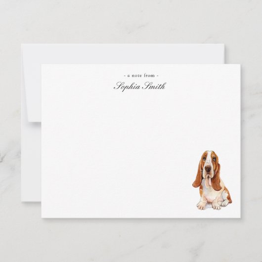 Waterverf Basset Hound Flat Dank je wel Bedankkaart (Voorkant)