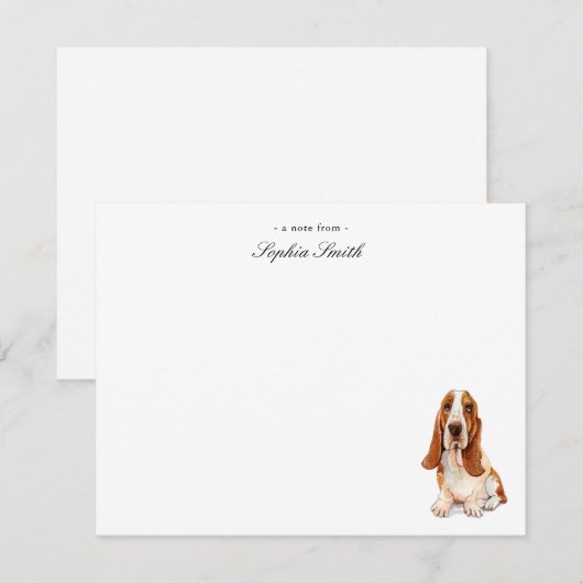 Waterverf Basset Hound Flat Dank je wel Bedankkaart (Voorkant / Achterkant)