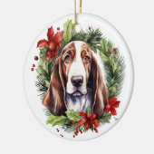 Waterverf Basset Hound Krans Kerstmis Keramisch Ornament (Links)