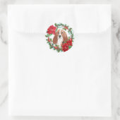 Waterverf Basset Hound Poinsettia Holiday Wreate Ronde Sticker (Tas)