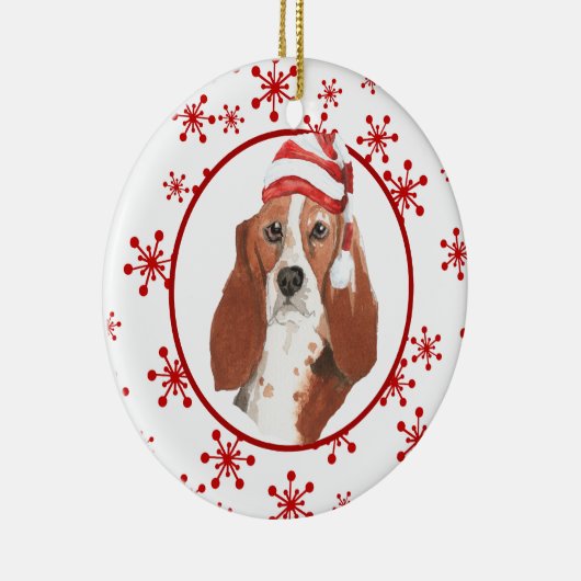 Waterverf Basset Hound Santa Hat Snowflake Keramisch Ornament (Rechts)