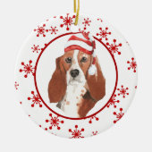 Waterverf Basset Hound Santa Hat Snowflake Keramisch Ornament (Voorkant)