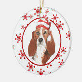 Waterverf Basset Hound Santa Hat Snowflake Keramisch Ornament (Links)