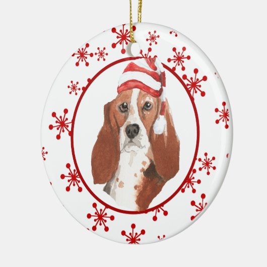 Waterverf Basset Hound Santa Hat Snowflake Keramisch Ornament (Links)