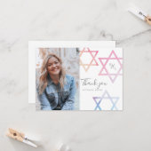 Waterverf Bat Mitzvah Foto bedankt Kaart (Voorkant / Achterkant in situ)