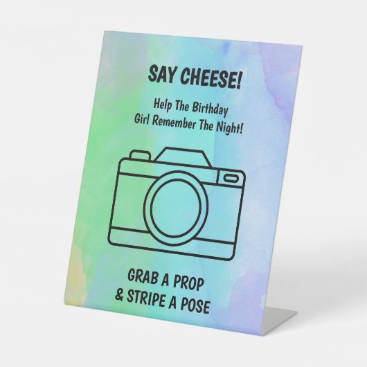 Waterverf Bath Bomb Verjaardag Selfie Reclamebord Met Voetstuk (Voorkant)